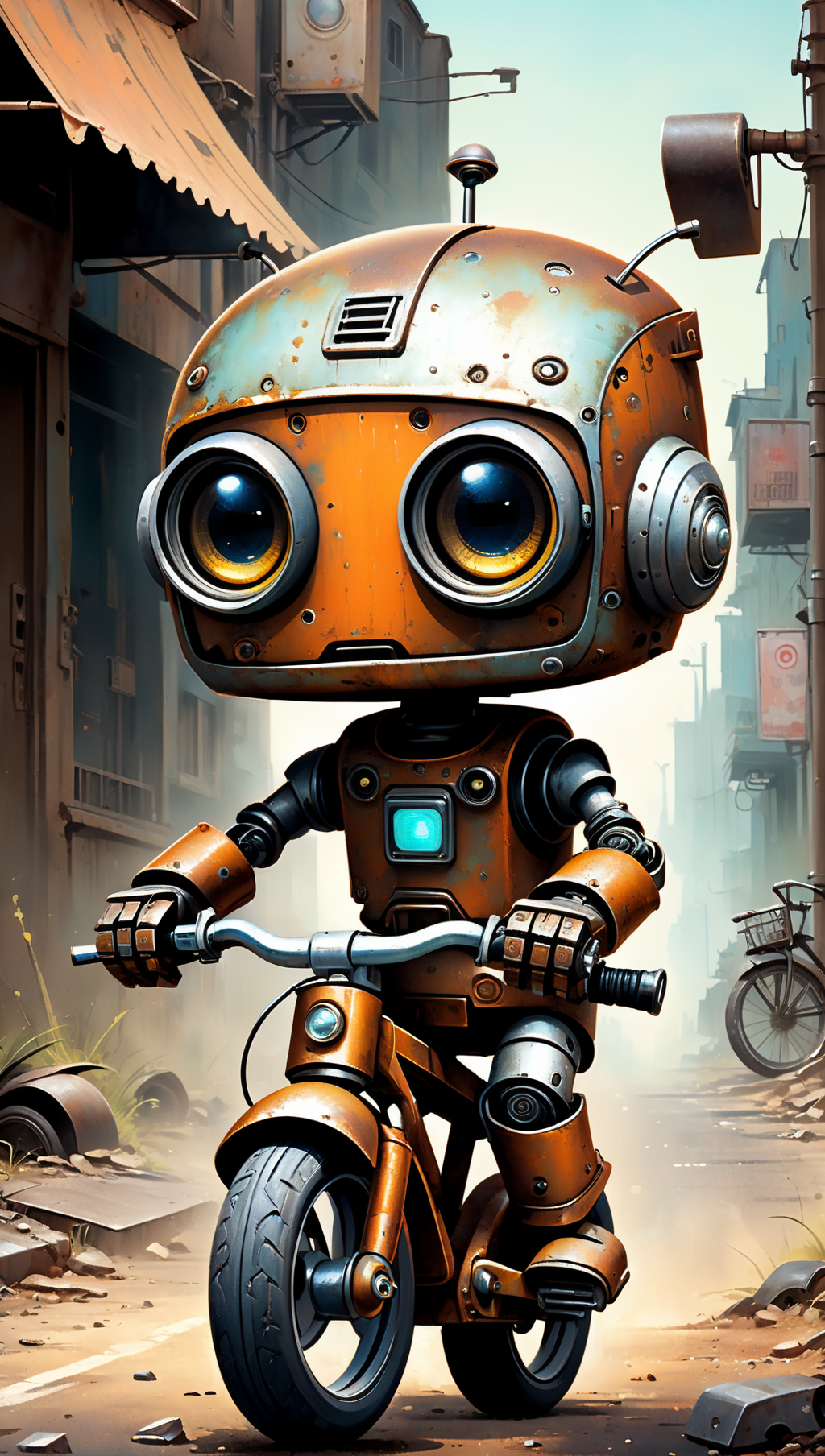 03202-995516032-sci-fi art, cartoon caricature chibi cuteness overload, rusty distressed texture, adorable small robot rides a bicycle, post apo.png